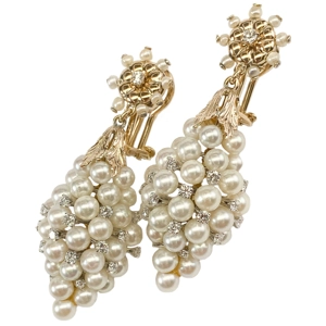 18 karat yellow and white earrings with pearls and diamonds - Italy 1980s