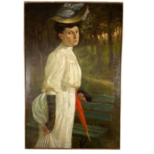 Oil on canvas with female portrait - Italy 19th century