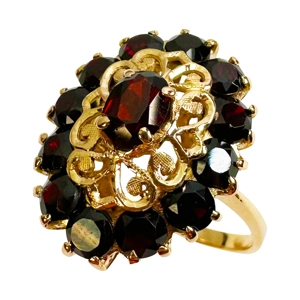 Anello in oro giallo 18 karati con granati - Italia anni '60