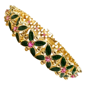 Bracciale in oro giallo 18 karati con smalti e rubini - Italia anni '60