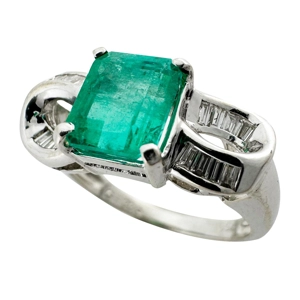 Anello in oro bianco 18 karati con smeraldo e diamanti - Italia anni '80