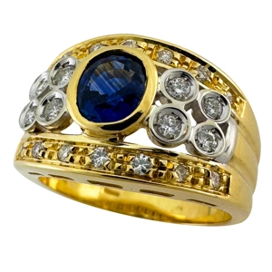 18-karat yellow and white ring with sapphire and diamonds - Italy 1980s