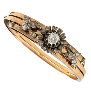 Bracciale in oro rosso 14 karati e argento con diamanti - Inghilterra XIX secolo