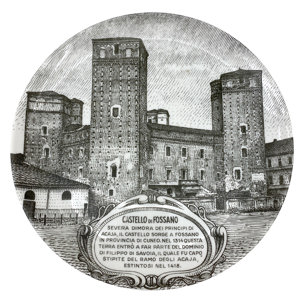 Piatto in porcellana - Le bellezze del Piemonte - Castello di Fossano - P. Fornasetti